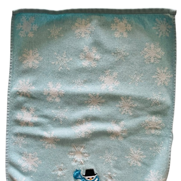 Holiday Snowman Hand Towel Embroidered Appliqué Snowflakes Light Blue White - Picture 4 of 9